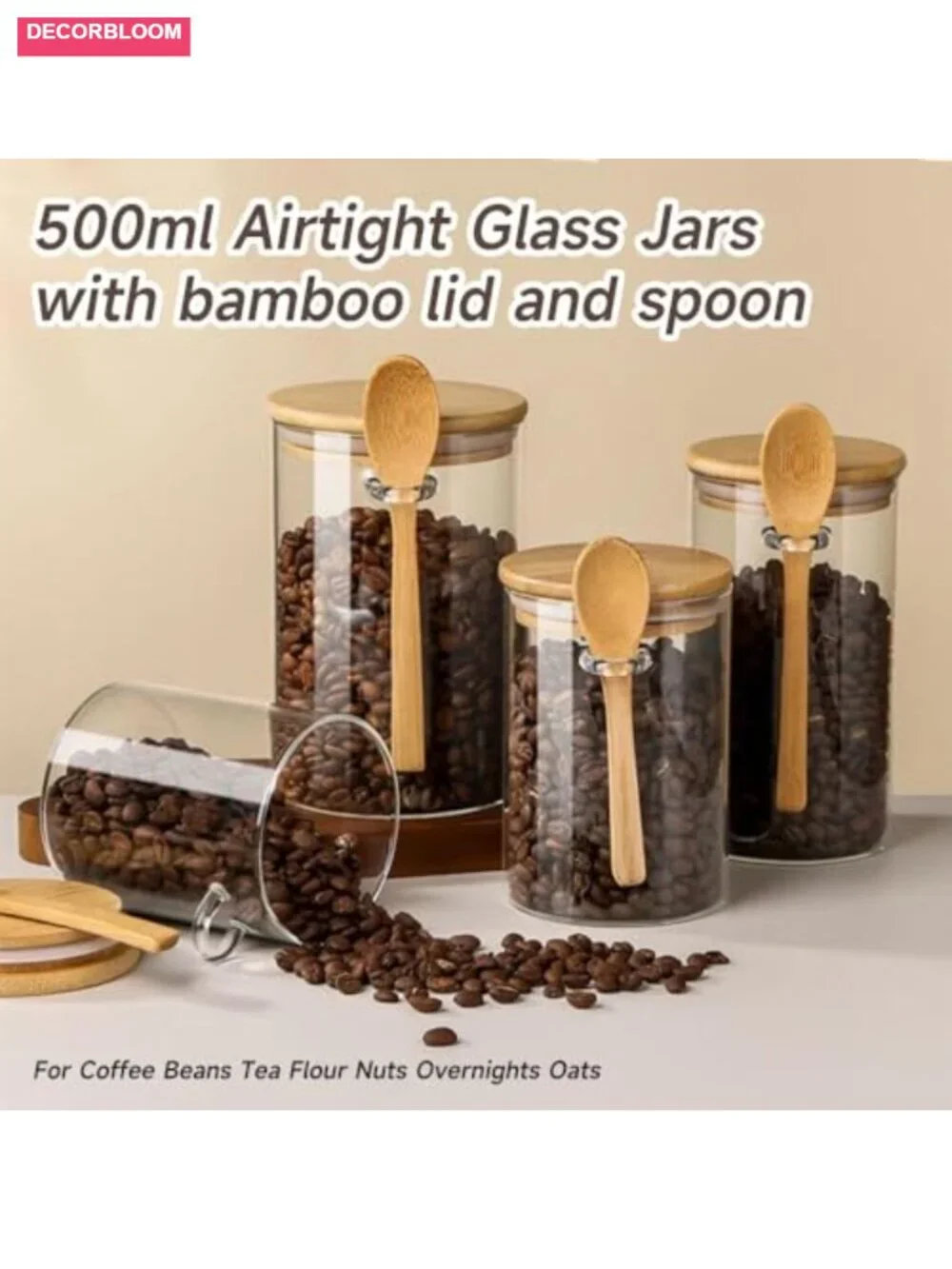 Airtight Food Storage Canisters with Bamboo Lids and Spoons (2 Pack)